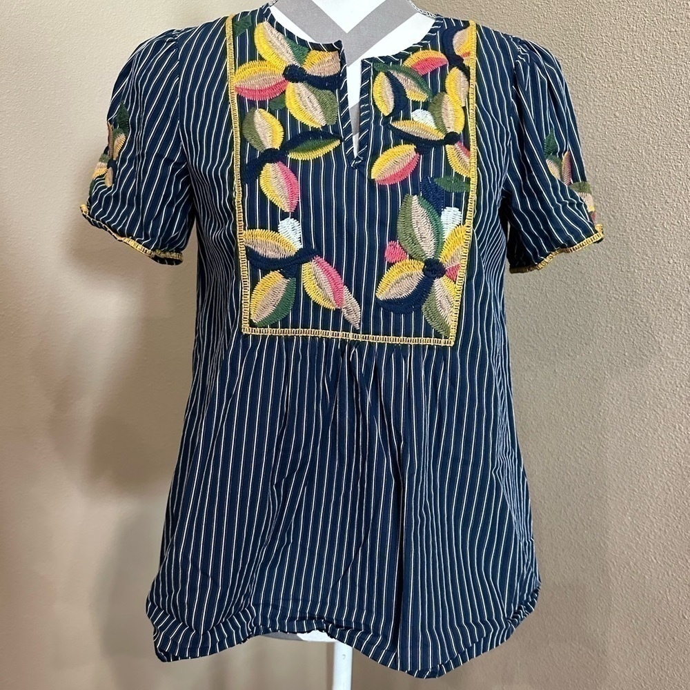 Madewell striped, embroidered peasant blouse